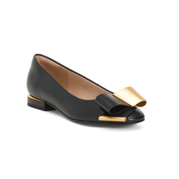 TED BAKER Black Leather Daria Bow Flat Shoes
